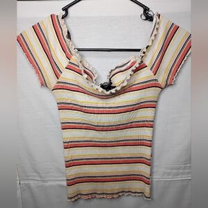 Forever 21 Multicolor Striped Ruffle Tee